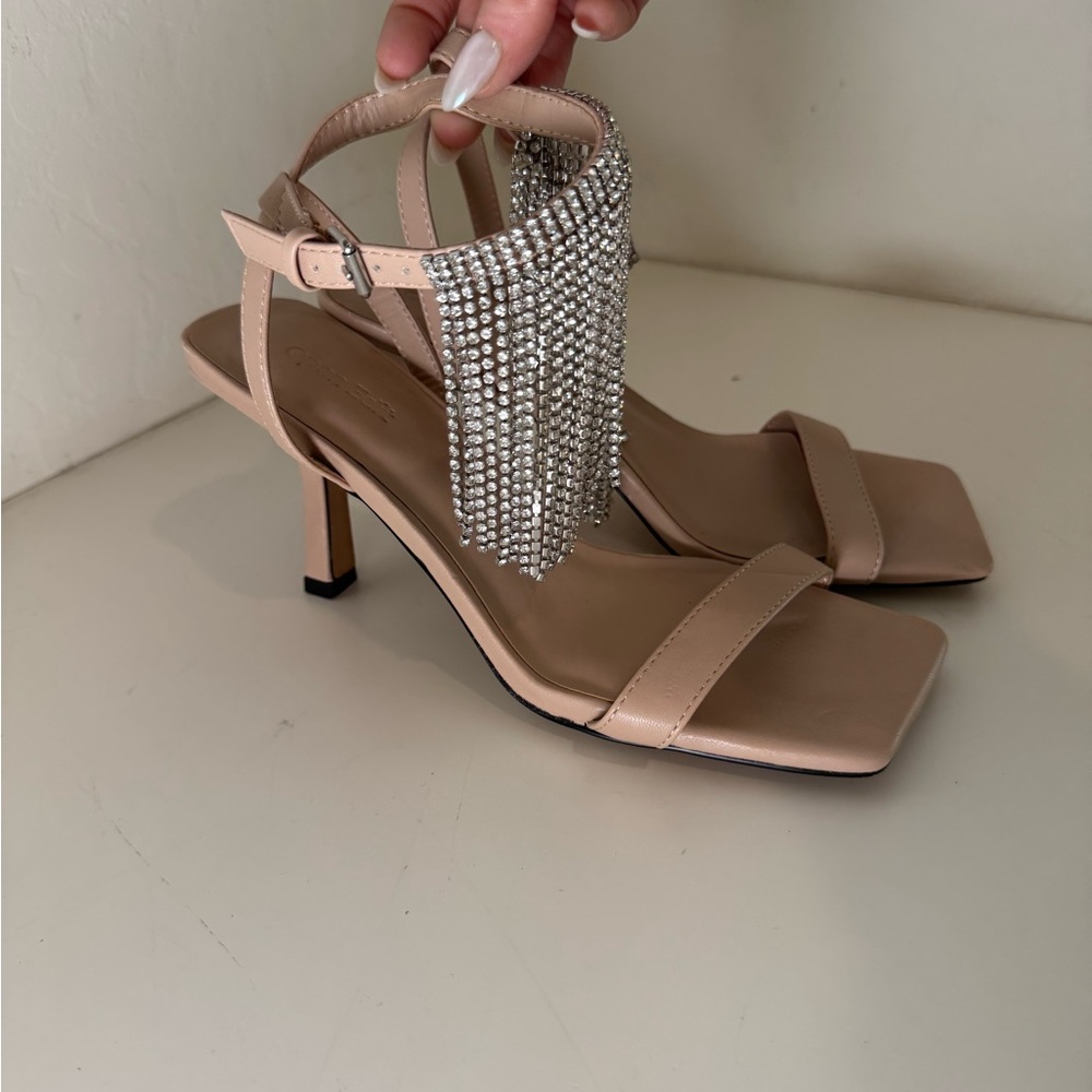 Open Edit Elegant Nude Heeled Sandals with Rhinestone Detailing